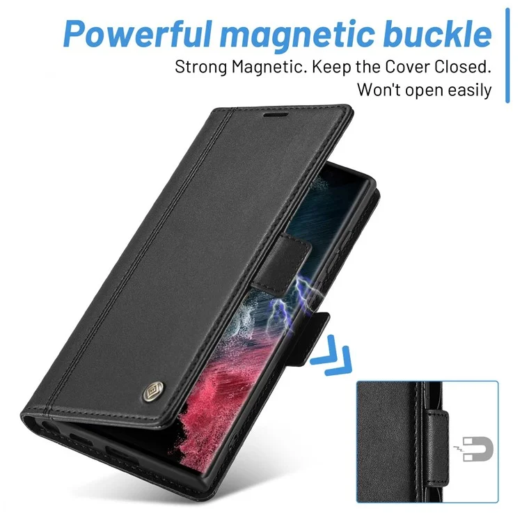 LC.IMEEKE for Samsung Galaxy S23 Ultra PU Leather Wallet Flip Phone Cover Stand Dual Magnetic Clasp Protective Folio Case - Black