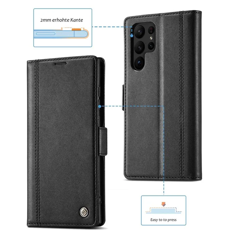 LC.IMEEKE for Samsung Galaxy S23 Ultra PU Leather Wallet Flip Phone Cover Stand Dual Magnetic Clasp Protective Folio Case - Black