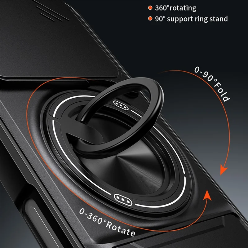 Magnetic Case For Honor 600 Lite 5G Ring Holder Foldable Kickstand TPU PC Phone Cover with Camera Lens Slider - Black