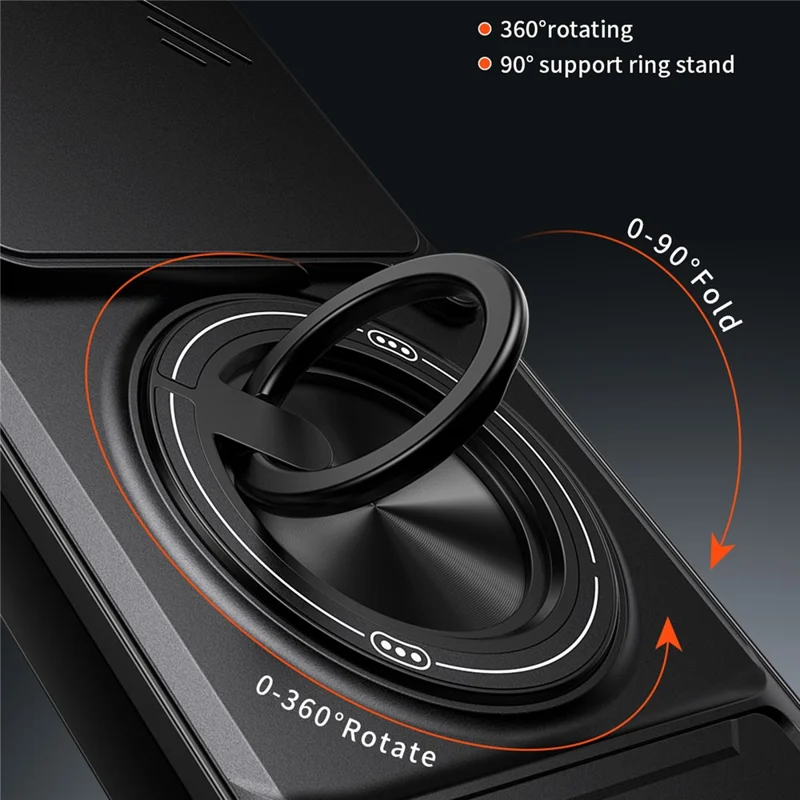 Magnetische Hülle für Nothing Phone (4a) mit Ringhalter, faltbarem Ständer, TPU-PC-Handyhülle mit schiebem Objektivschutz - Schwarz