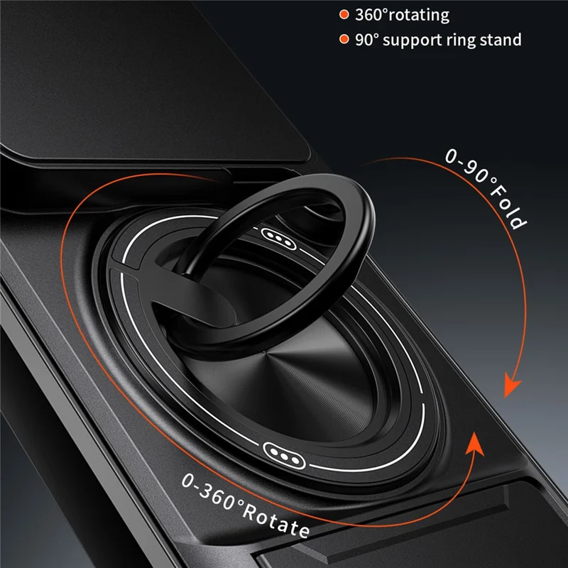 Magnetische Hülle für Nothing Phone (4a) Pro mit Ringhalter, faltbarem Ständer, TPU-PC-Handyhülle mit Kameraobjektiv-Schieber - Schwarz