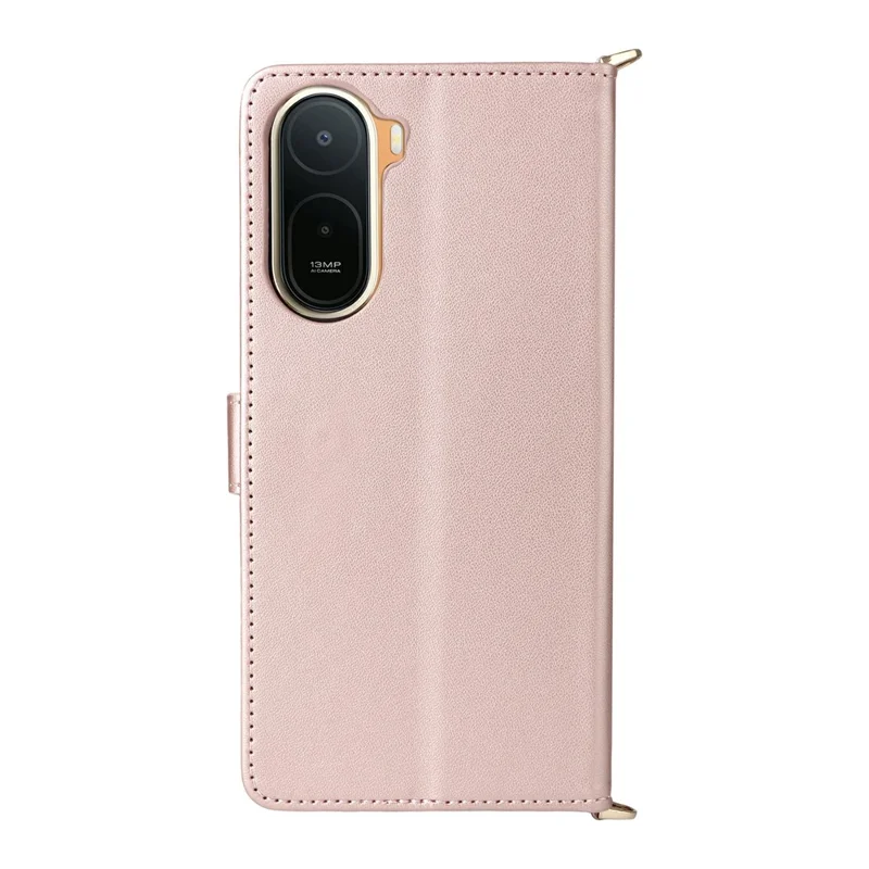 Leather Case for Xiaomi Poco C85x 5G / Poco C81 4G / Poco C81 Pro 4G / Redmi A7 Pro 4G (171.56mm) / Redmi A7 Pro 5G Stand Wallet Phone Cover with Shoulder  /  Wrist Strap - Pink