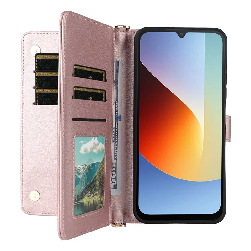 Leather Case for Xiaomi Poco C85x 5G / Poco C81 4G / Poco C81 Pro 4G / Redmi A7 Pro 4G (171.56mm) / Redmi A7 Pro 5G Stand Wallet Phone Cover with Shoulder  /  Wrist Strap - Pink