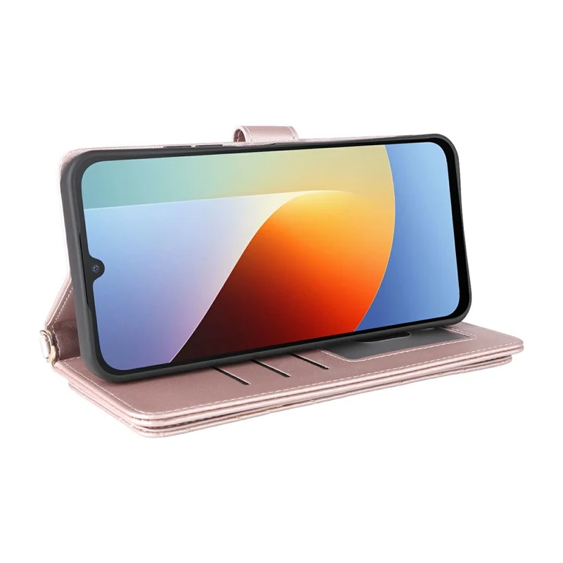 Leather Case for Xiaomi Poco C85x 5G / Poco C81 4G / Poco C81 Pro 4G / Redmi A7 Pro 4G (171.56mm) / Redmi A7 Pro 5G Stand Wallet Phone Cover with Shoulder  /  Wrist Strap - Pink