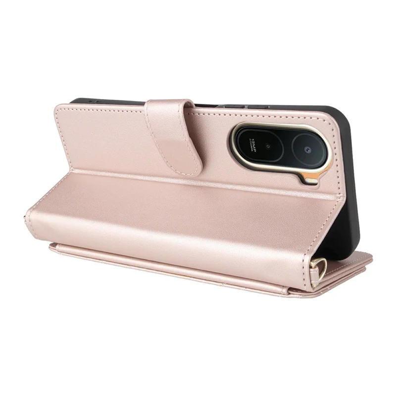 Leather Case for Xiaomi Poco C85x 5G / Poco C81 4G / Poco C81 Pro 4G / Redmi A7 Pro 4G (171.56mm) / Redmi A7 Pro 5G Stand Wallet Phone Cover with Shoulder  /  Wrist Strap - Pink