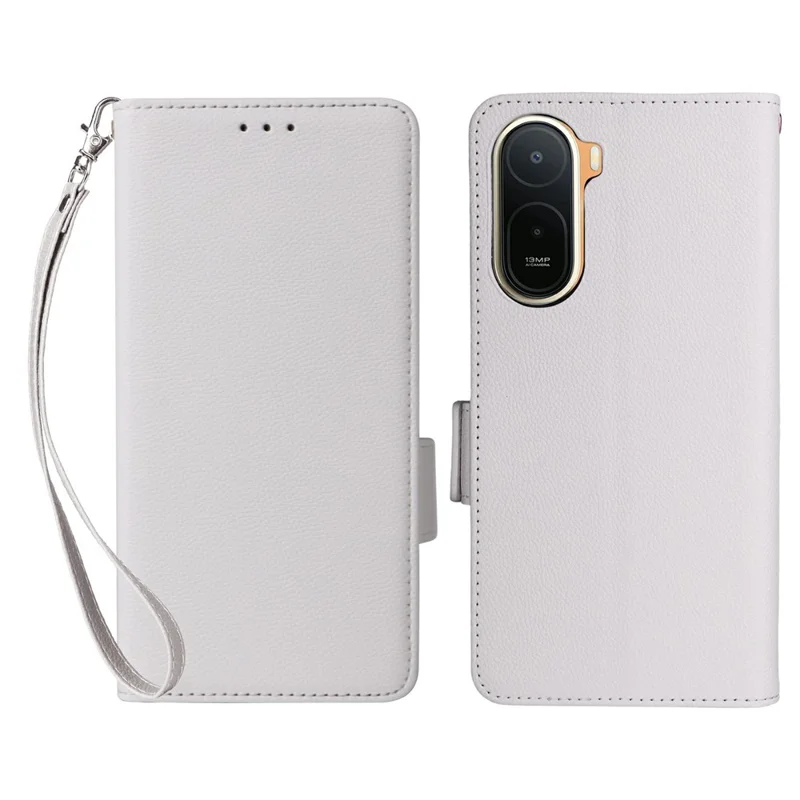 For Xiaomi Redmi A7 Pro 4G Case Litchi Texture Wallet Leather Phone Cover with Wrist Strap - White