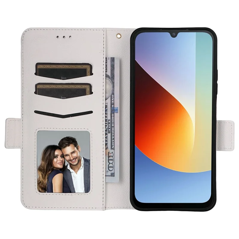 For Xiaomi Redmi A7 Pro 4G Case Litchi Texture Wallet Leather Phone Cover with Wrist Strap - White