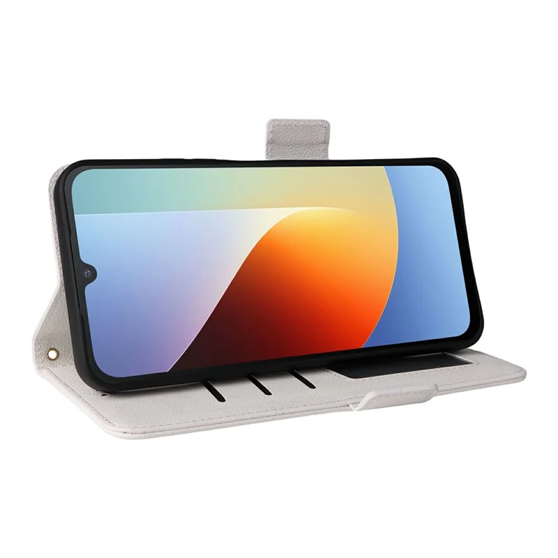 For Xiaomi Redmi A7 Pro 4G Case Litchi Texture Wallet Leather Phone Cover with Wrist Strap - White