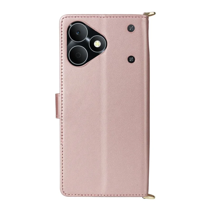 For Realme Note 80 4G Leather Case Stand Wallet Phone Cover with Shoulder  /  Wrist Strap - Pink