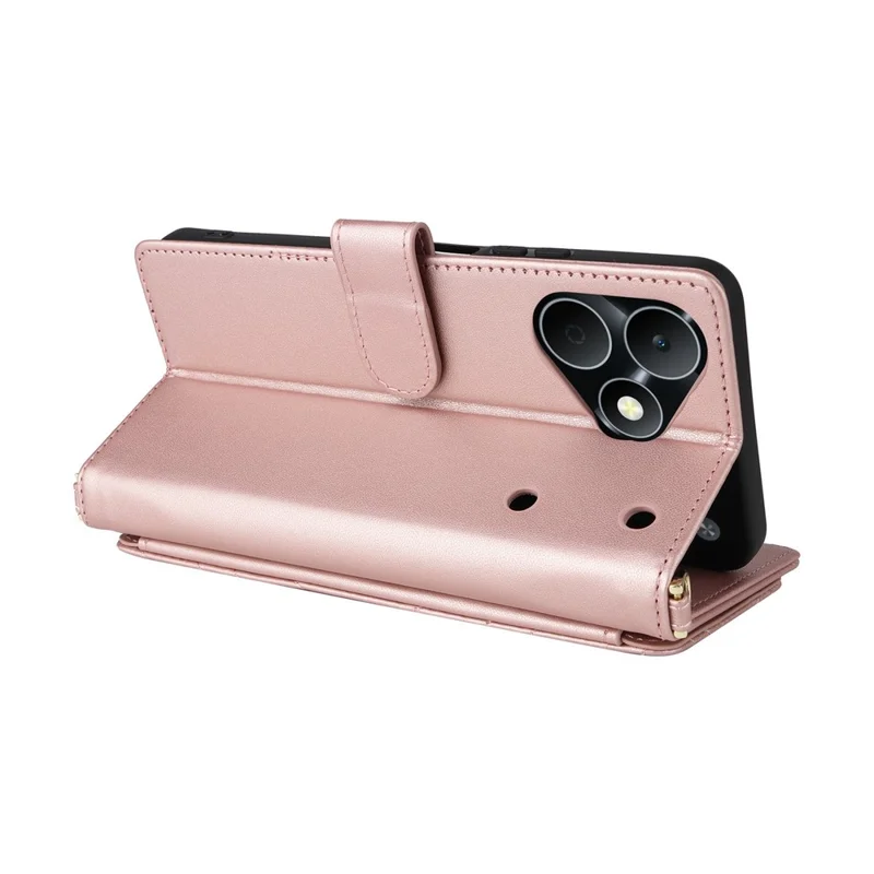 For Realme Note 80 4G Leather Case Stand Wallet Phone Cover with Shoulder  /  Wrist Strap - Pink