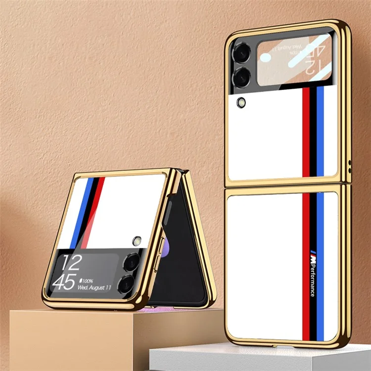 GKK Для Samsung Galaxy Z Flip4 5G Celectrative Phone Case Tempered Glass Integrated PC Printing Printing Case с Пленкой Линзы - Белый