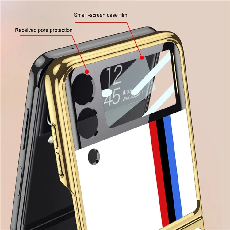 GKK Для Samsung Galaxy Z Flip4 5G Celectrative Phone Case Tempered Glass Integrated PC Printing Printing Case с Пленкой Линзы - Белый