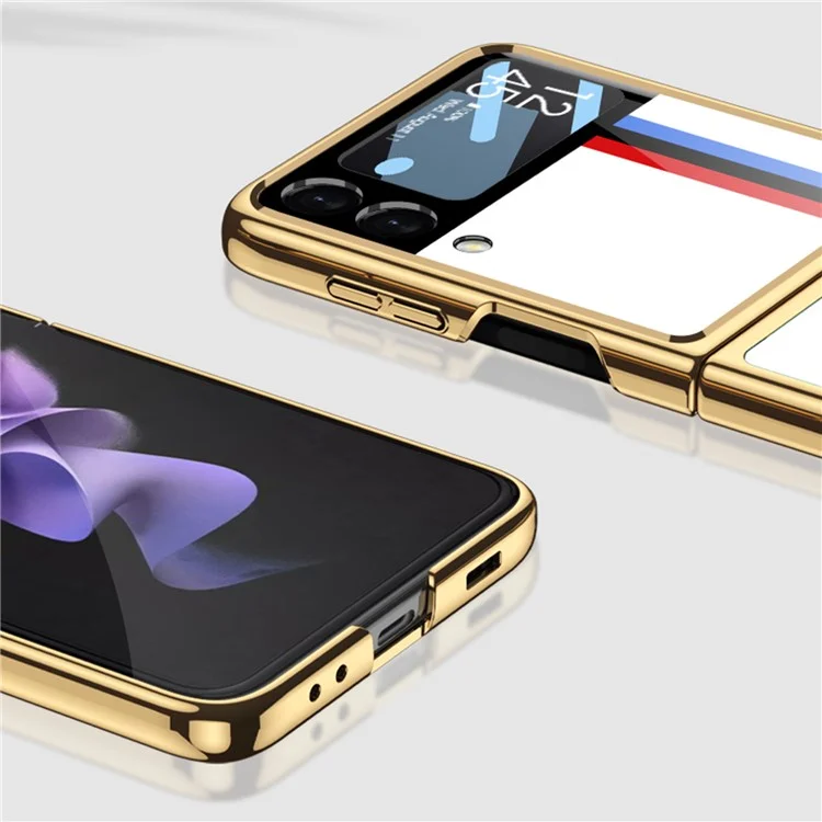 GKK Для Samsung Galaxy Z Flip4 5G Celectrative Phone Case Tempered Glass Integrated PC Printing Printing Case с Пленкой Линзы - Белый