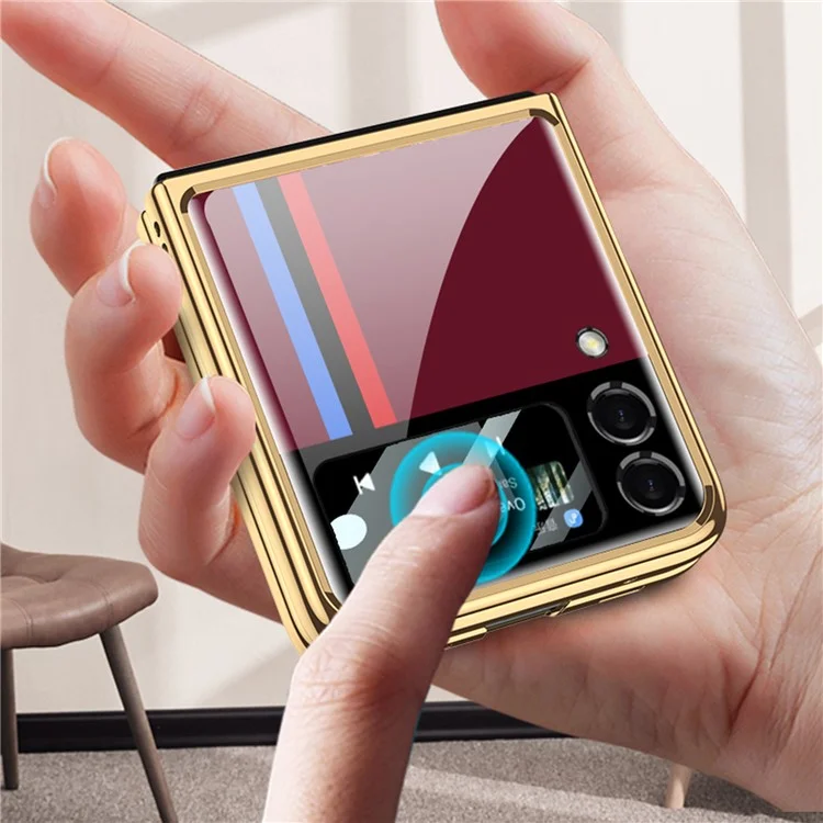 GKK Для Samsung Galaxy Z Flip4 5G Celectrative Phone Case Tempered Glass Integrated PC Printing Printing Case с Пленкой Линзы - Белый