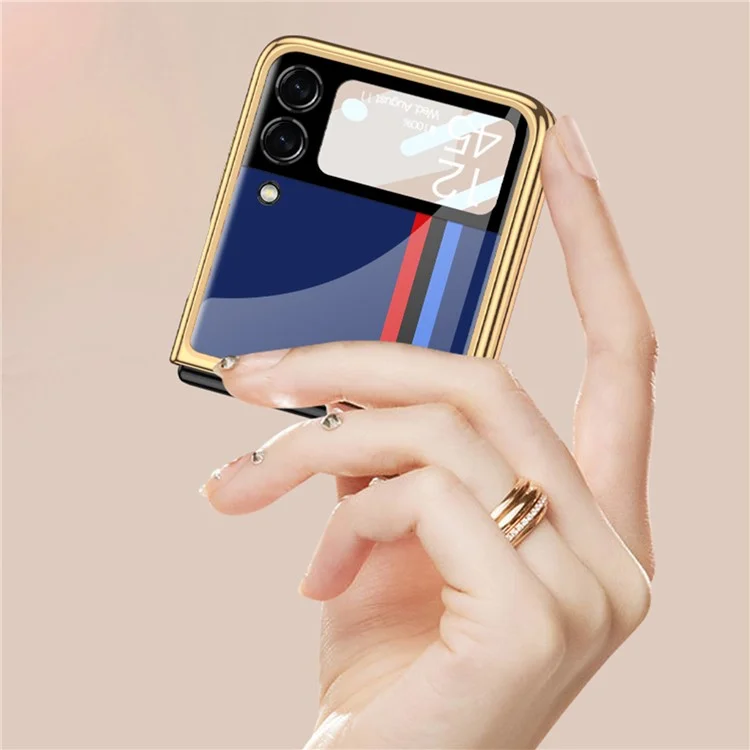 GKK Для Samsung Galaxy Z Flip4 5G Celectrative Phone Case Tempered Glass Integrated PC Printing Printing Case с Пленкой Линзы - Белый