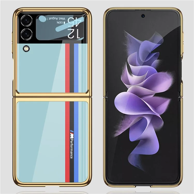 GKK Для Samsung Galaxy Z Flip4 5G Celectrative Phone Case Tempered Glass Integrated PC Printing Printing Case с Пленкой Линзы - Белый