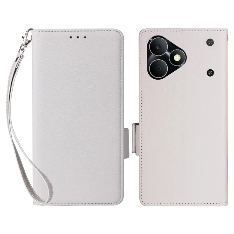 For Realme Note 80 4G Case Litchi Texture Wallet Leather Phone Cover with Wrist Strap - White