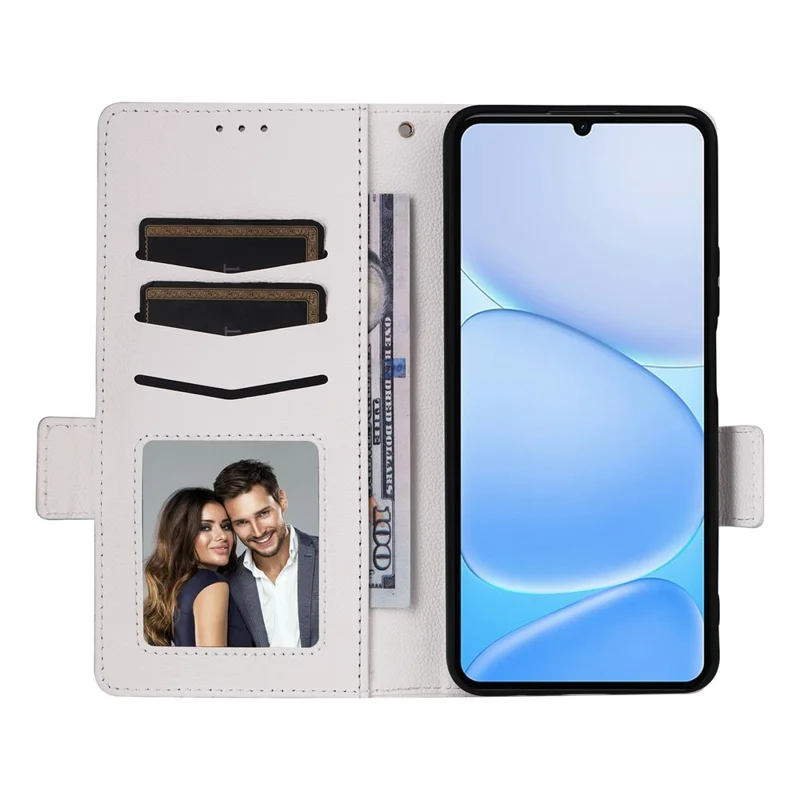 For Realme Note 80 4G Case Litchi Texture Wallet Leather Phone Cover with Wrist Strap - White