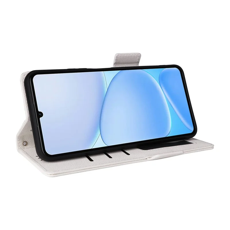 For Realme Note 80 4G Case Litchi Texture Wallet Leather Phone Cover with Wrist Strap - White