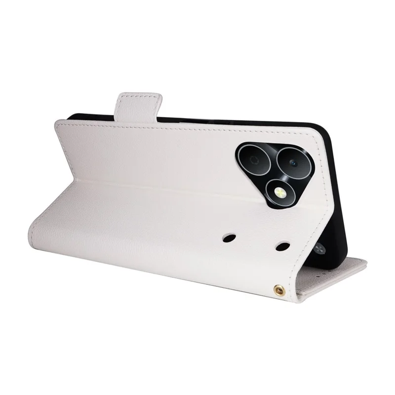 For Realme Note 80 4G Case Litchi Texture Wallet Leather Phone Cover with Wrist Strap - White