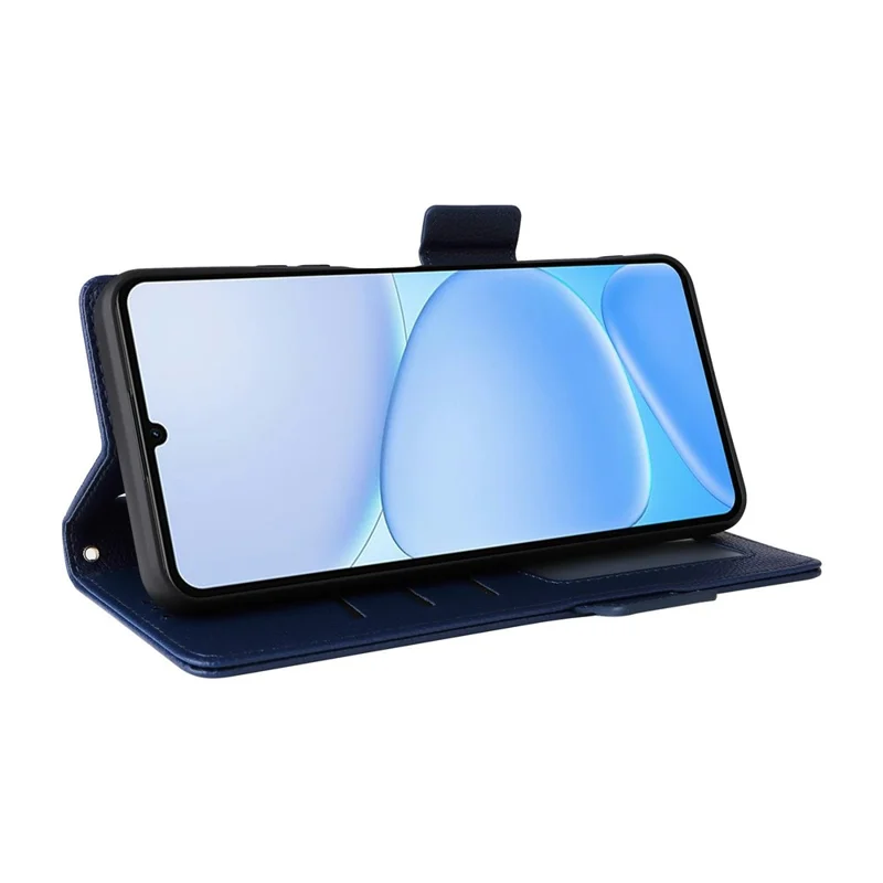 For Realme Note 80 4G Case Litchi Texture Wallet Leather Phone Cover with Wrist Strap - Dark Blue