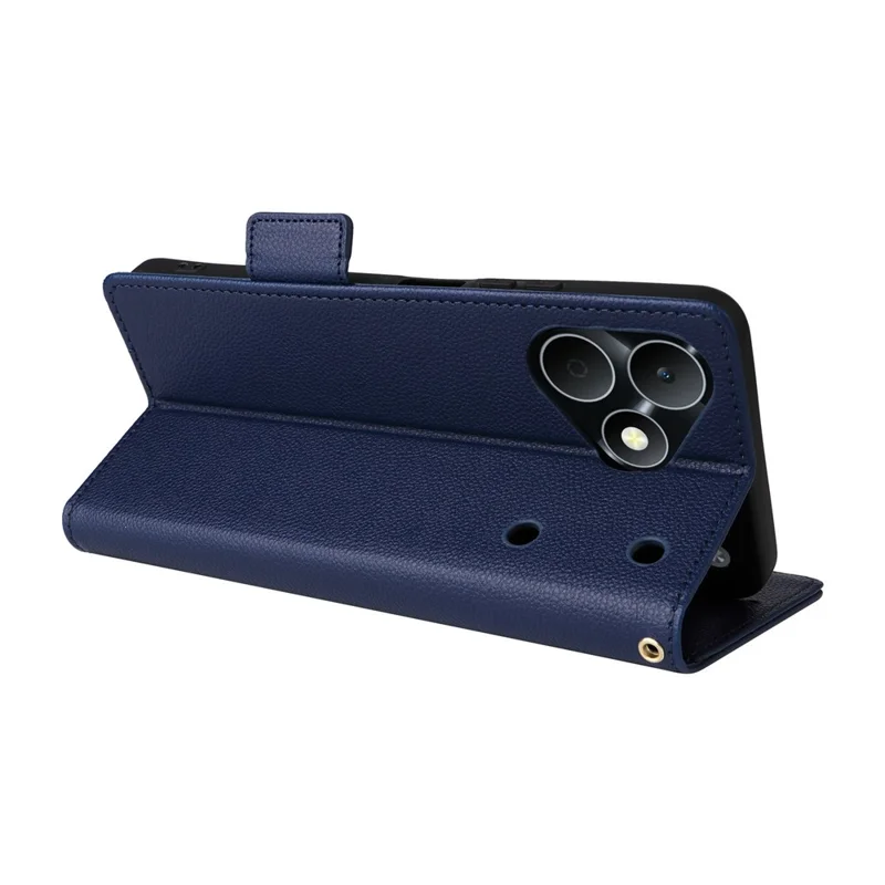 For Realme Note 80 4G Case Litchi Texture Wallet Leather Phone Cover with Wrist Strap - Dark Blue