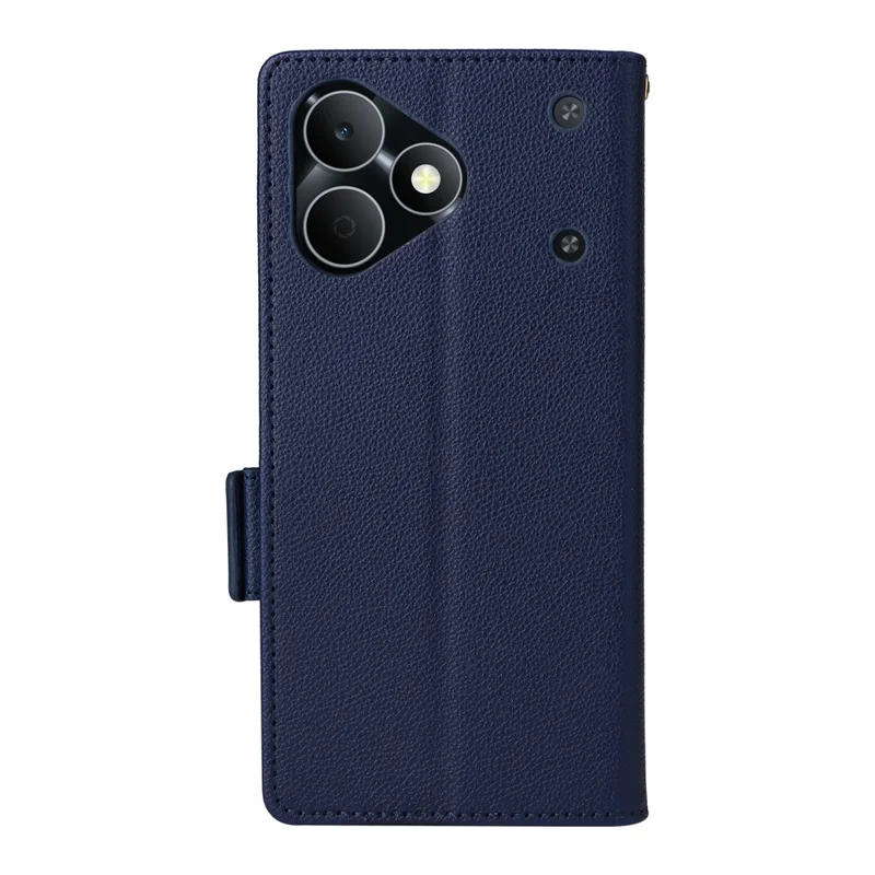 For Realme Note 80 4G Case Litchi Texture Wallet Leather Phone Cover with Wrist Strap - Dark Blue