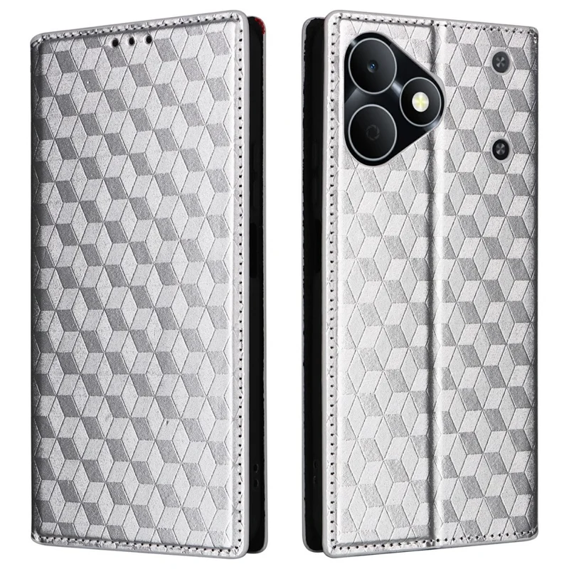 For Realme Note 80 4G Case Wallet Rhombus Imprinted PU Leather Phone Cover - Silver
