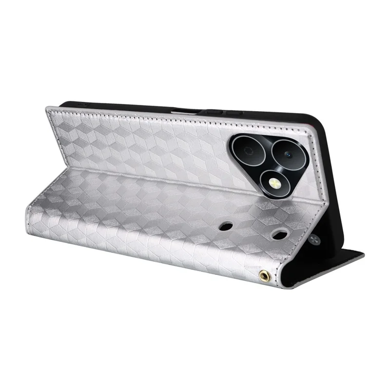 For Realme Note 80 4G Case Wallet Rhombus Imprinted PU Leather Phone Cover - Silver