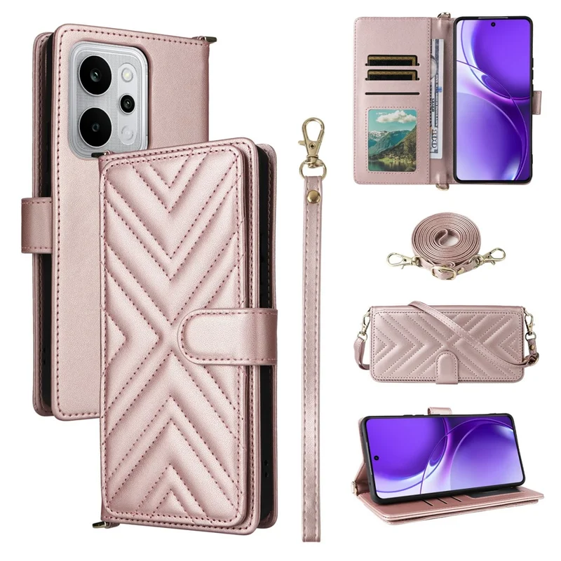 For Realme P4 Power 5G Leather Case Stand Wallet Phone Cover with Shoulder  /  Wrist Strap - Pink