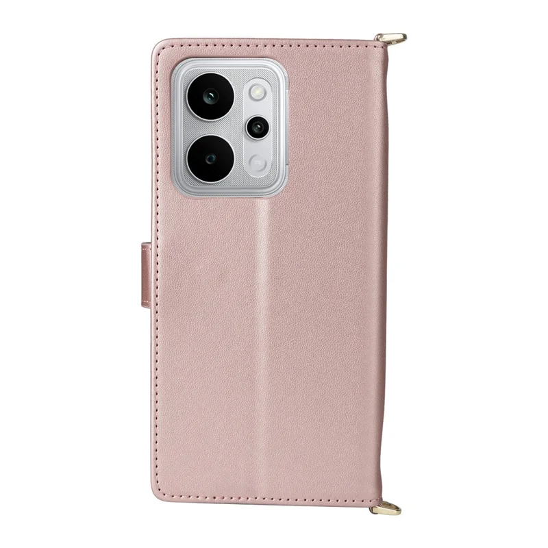 For Realme P4 Power 5G Leather Case Stand Wallet Phone Cover with Shoulder  /  Wrist Strap - Pink