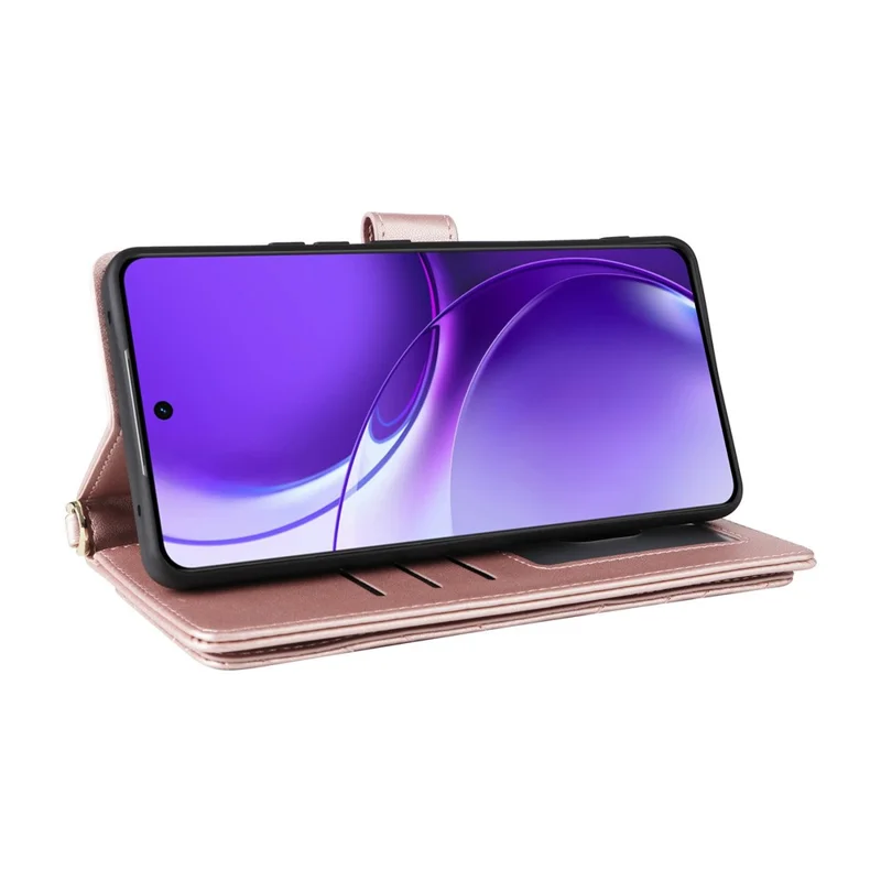 For Realme P4 Power 5G Leather Case Stand Wallet Phone Cover with Shoulder  /  Wrist Strap - Pink