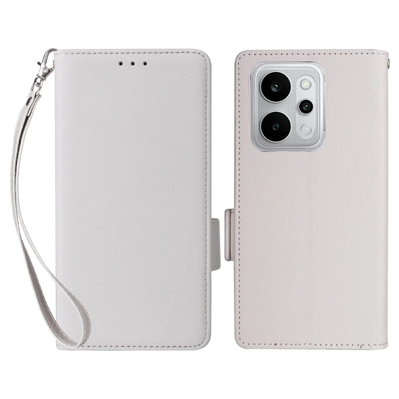 For Realme P4 Power 5G Case Litchi Texture Wallet Leather Phone Cover with Wrist Strap - White