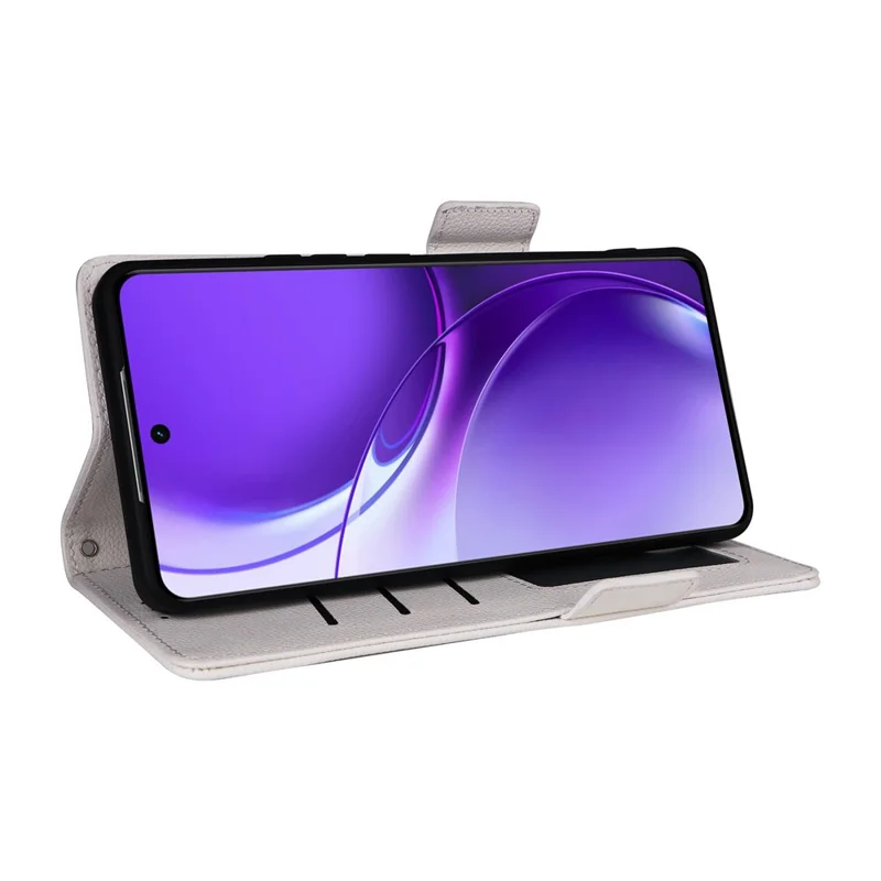 For Realme P4 Power 5G Case Litchi Texture Wallet Leather Phone Cover with Wrist Strap - White