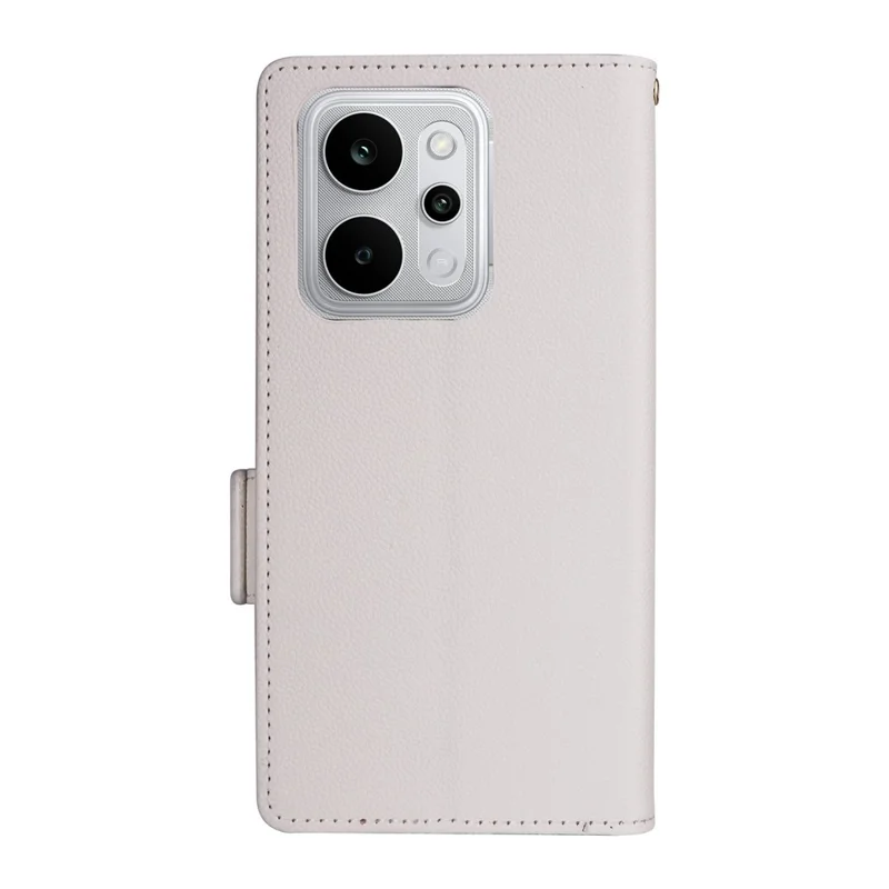 For Realme P4 Power 5G Case Litchi Texture Wallet Leather Phone Cover with Wrist Strap - White