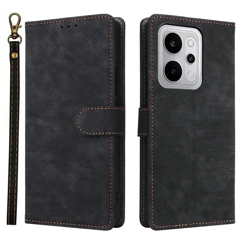 For Realme P4 Power 5G Case Wallet RFID Blocking PU Leather Phone Cover Stand with Strap - Black