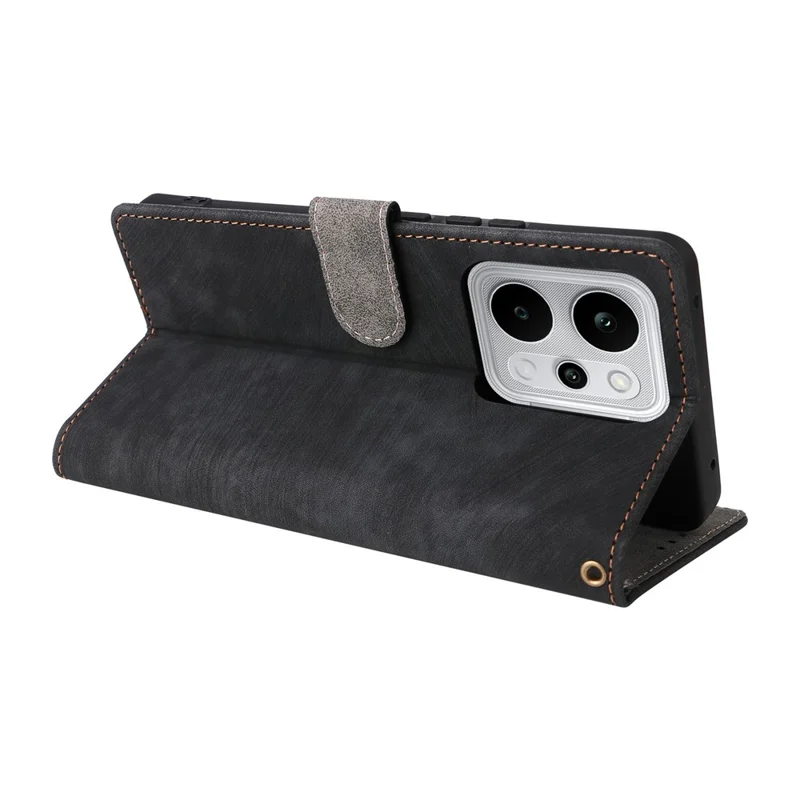 For Realme P4 Power 5G Case Wallet RFID Blocking PU Leather Phone Cover Stand with Strap - Black