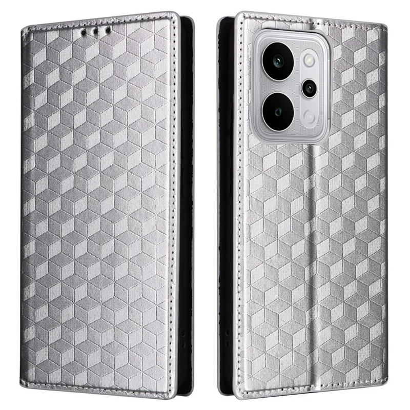 For Realme P4 Power 5G Case Wallet Rhombus Imprinted PU Leather Phone Cover - Silver