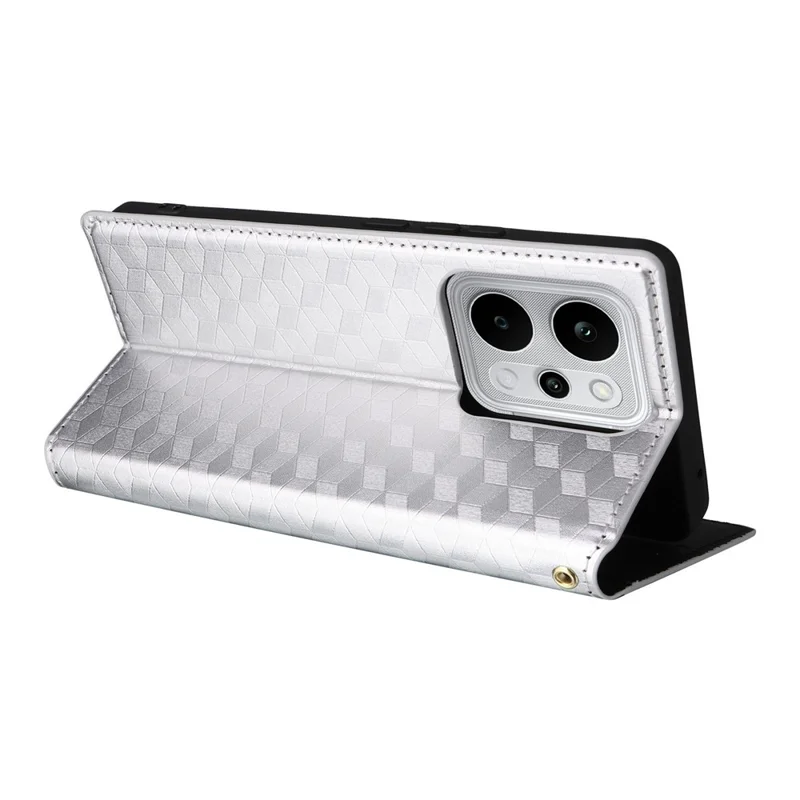 For Realme P4 Power 5G Case Wallet Rhombus Imprinted PU Leather Phone Cover - Silver