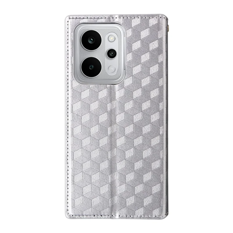 For Realme P4 Power 5G Case Wallet Rhombus Imprinted PU Leather Phone Cover - Silver