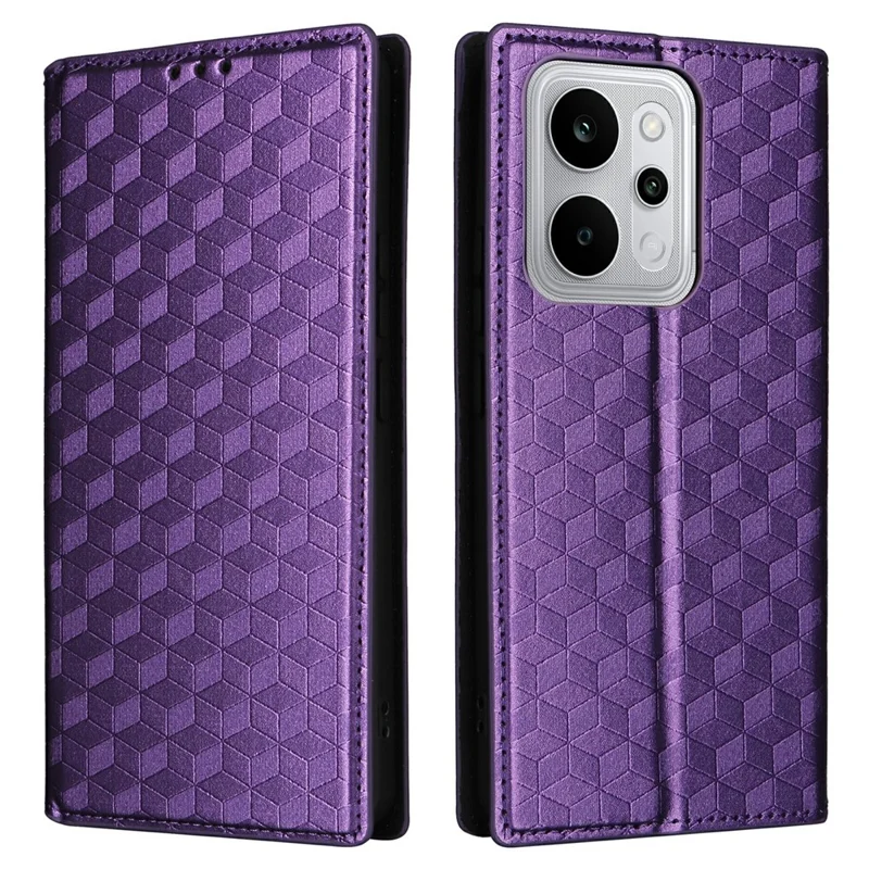 For Realme P4 Power 5G Case Wallet Rhombus Imprinted PU Leather Phone Cover - Purple