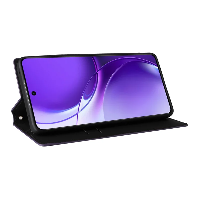 For Realme P4 Power 5G Case Wallet Rhombus Imprinted PU Leather Phone Cover - Purple