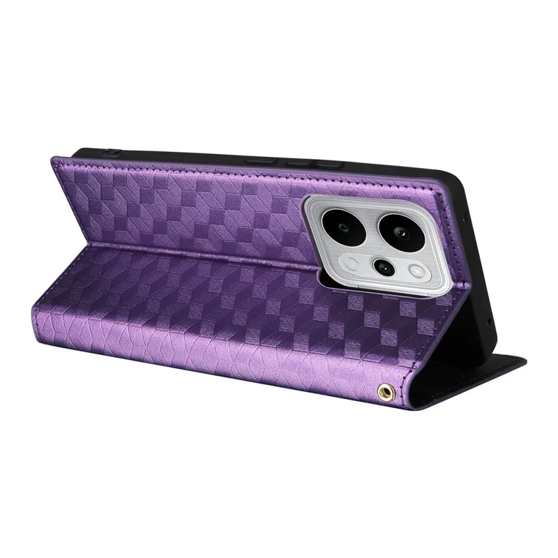 For Realme P4 Power 5G Case Wallet Rhombus Imprinted PU Leather Phone Cover - Purple