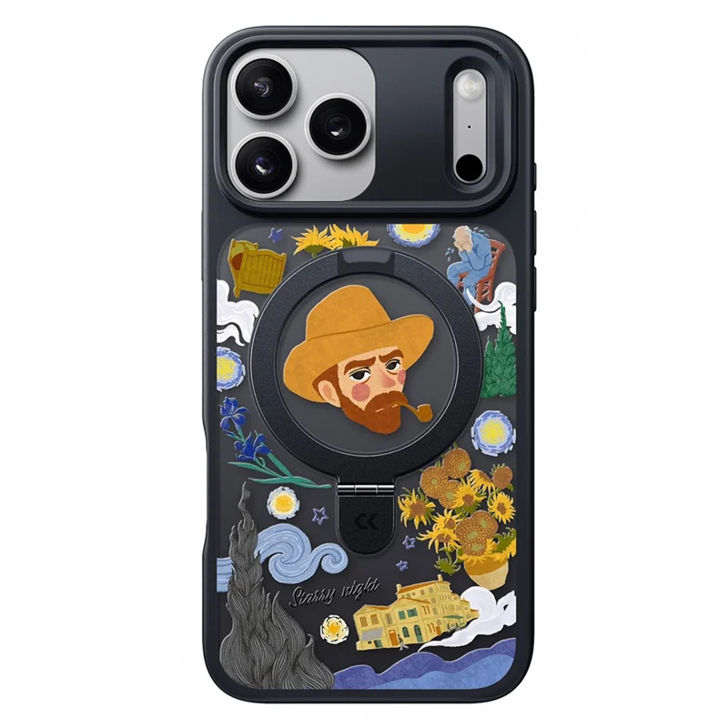 CASEKOO for iPhone 17 Pro Max Magnetic Case Constellation Pattern Ring Kickstand Shockproof PC + TPU Phone Cover - Artist