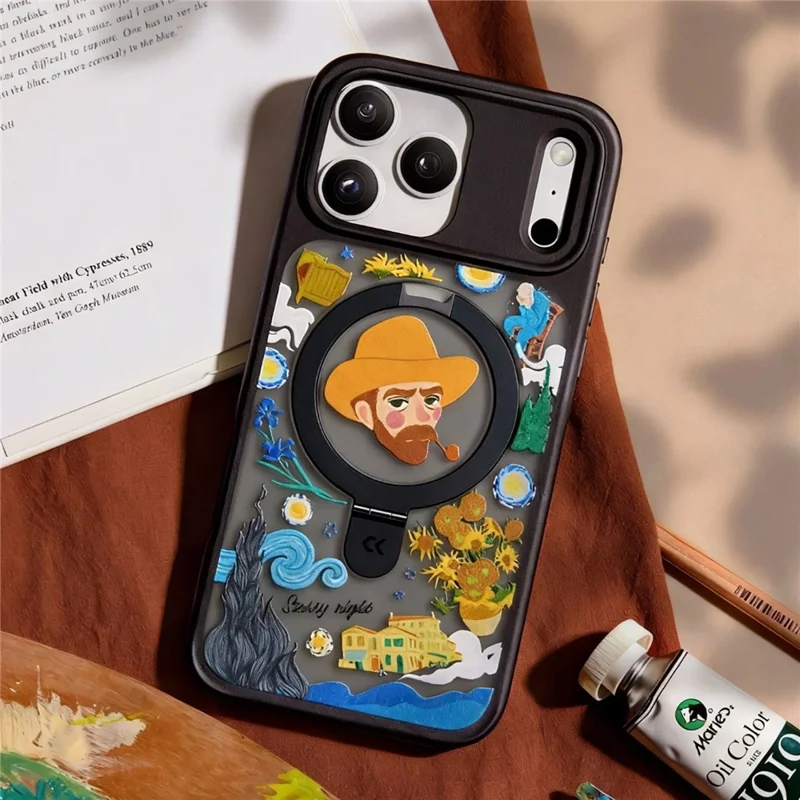 CASEKOO for iPhone 17 Pro Max Magnetic Case Constellation Pattern Ring Kickstand Shockproof PC + TPU Phone Cover - Artist