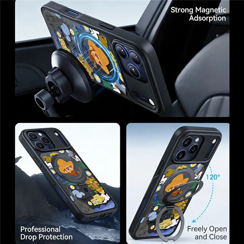 CASEKOO for iPhone 18 Pro / 17 Pro Magnetic Case Constellation Pattern Ring Kickstand Shockproof PC + TPU Phone Cover - Artist