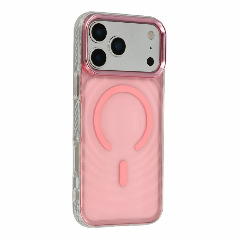 For iPhone 17 Pro Magnetic Case Ripple Pattern Clear Acrylic PC Protective Cover Compatible with MagSafe - Pink