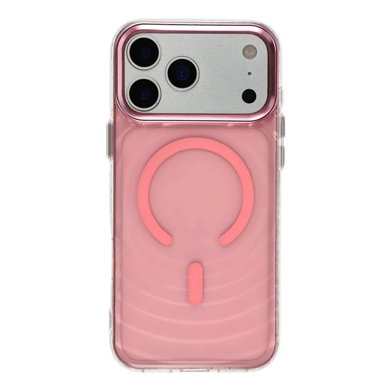 For iPhone 17 Pro Magnetic Case Ripple Pattern Clear Acrylic PC Protective Cover Compatible with MagSafe - Pink