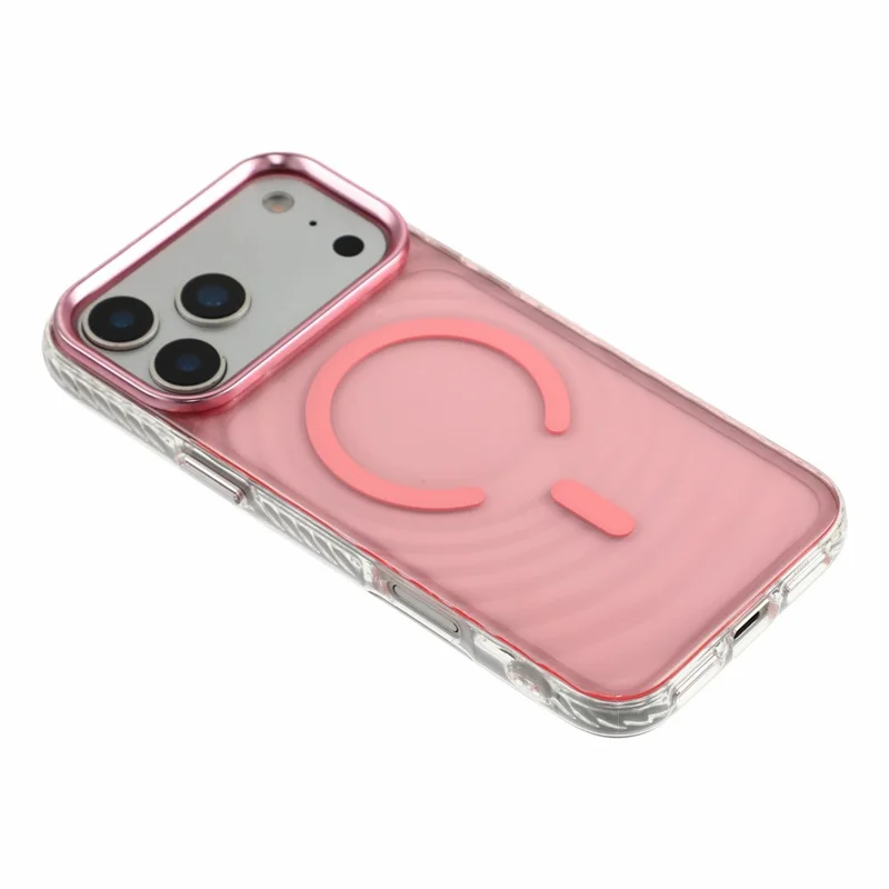 For iPhone 17 Pro Magnetic Case Ripple Pattern Clear Acrylic PC Protective Cover Compatible with MagSafe - Pink
