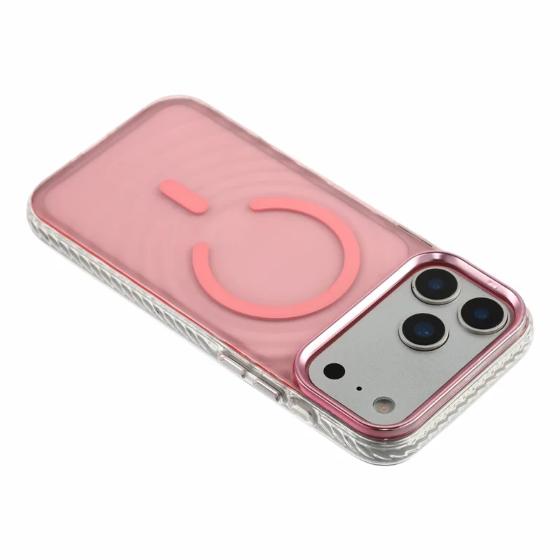 For iPhone 17 Pro Magnetic Case Ripple Pattern Clear Acrylic PC Protective Cover Compatible with MagSafe - Pink